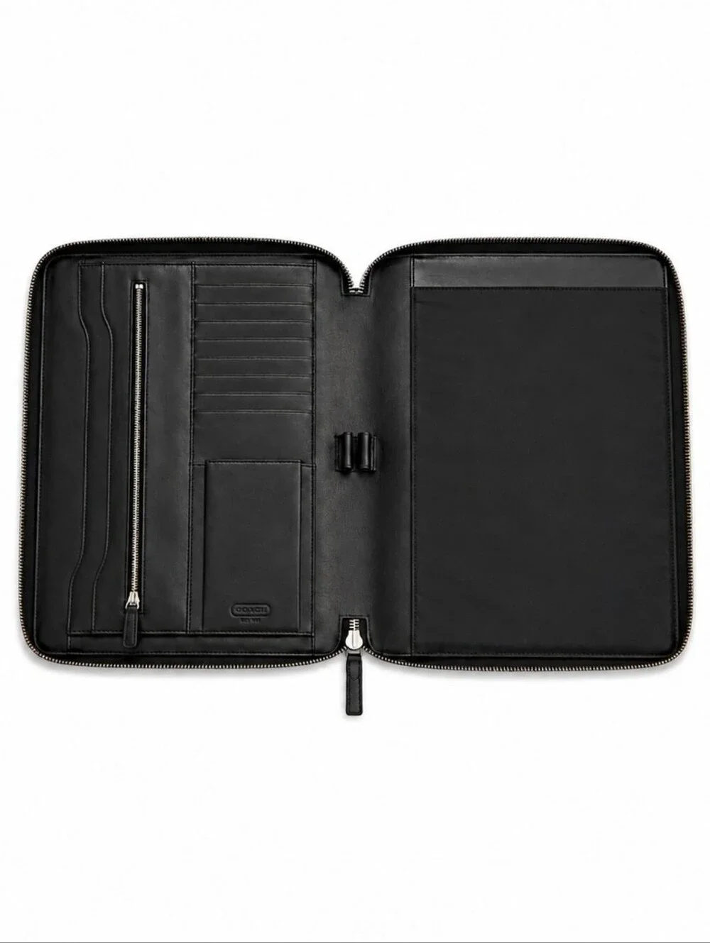Coach Black Leather Zip Around Business Document Portfolio Organizer